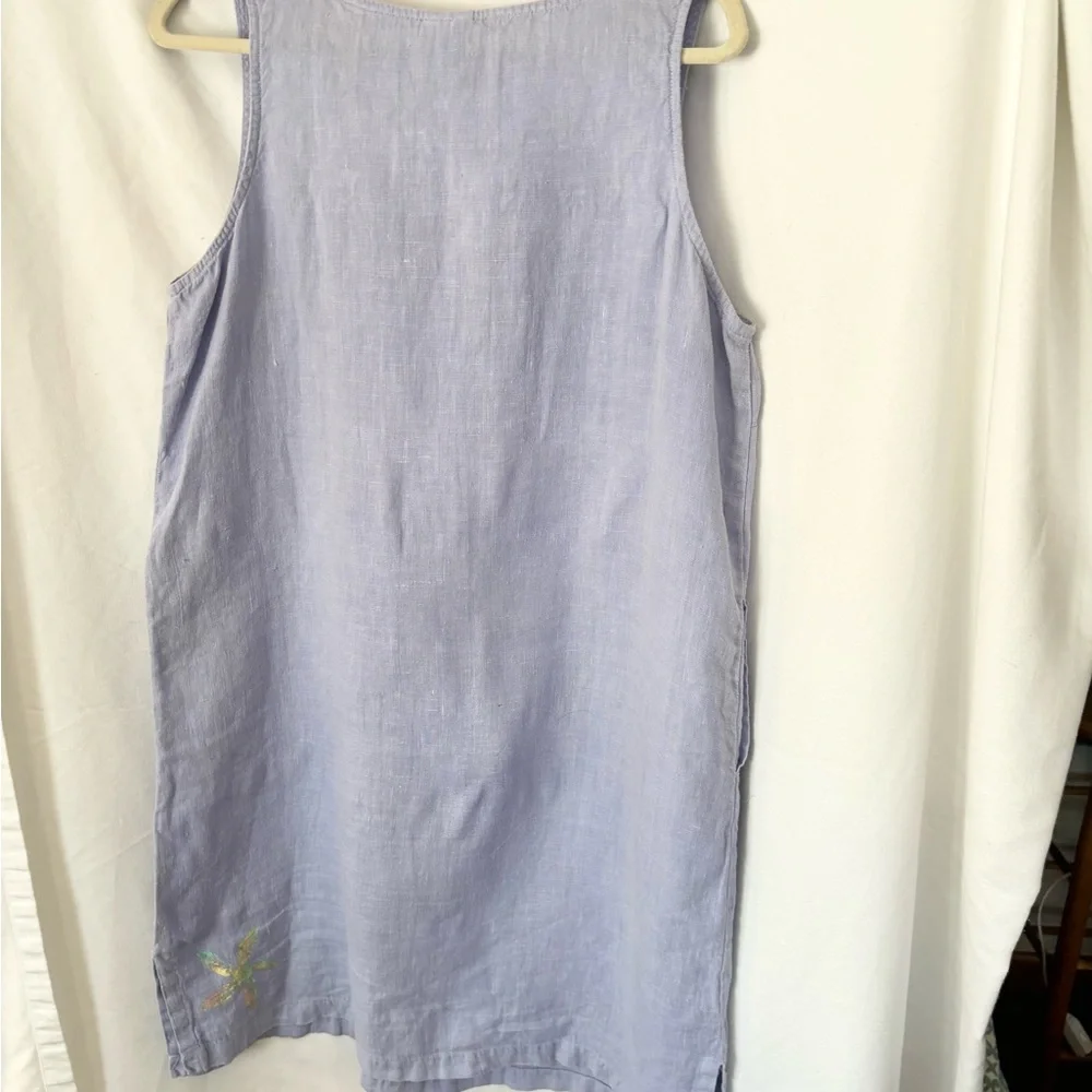 Purple Sleeveless linen Dress with Starfish Embroidery LARGE - Picture 5 of 8